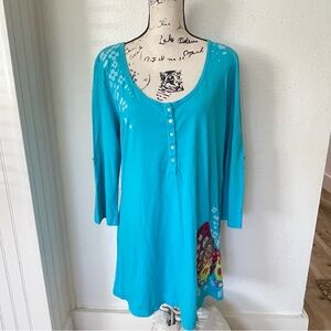Johnny Was Turquoise Scoop Neck Tunic Top